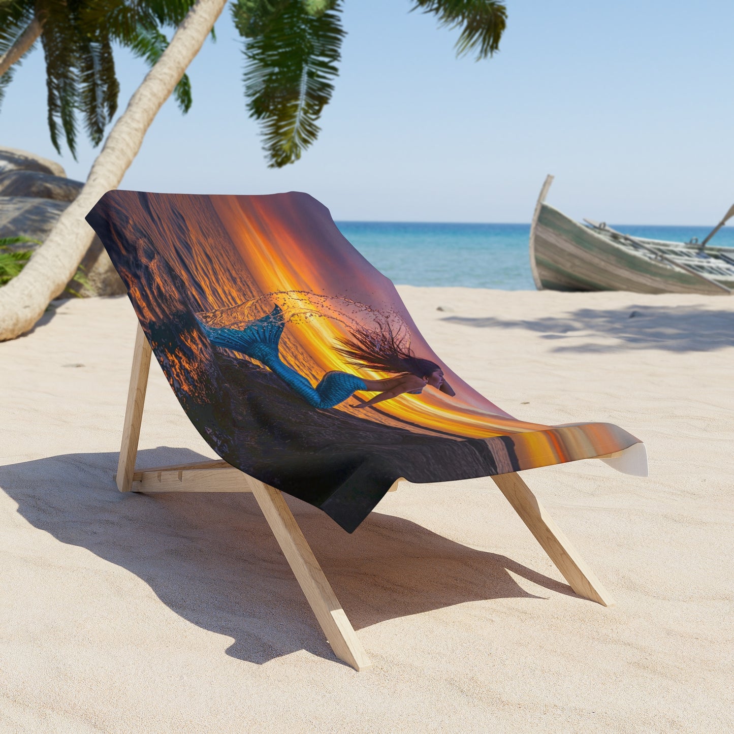 Sunset Mermaid Vibes Beach Towel - Vibrant Ocean-Themed Towel for Fun in the Sun