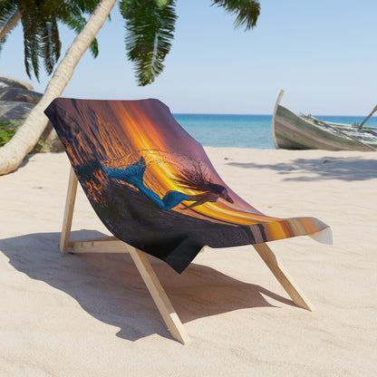 Sunset Mermaid Vibes Beach Towel - Vibrant Ocean-Themed Towel for Fun in the Sun
